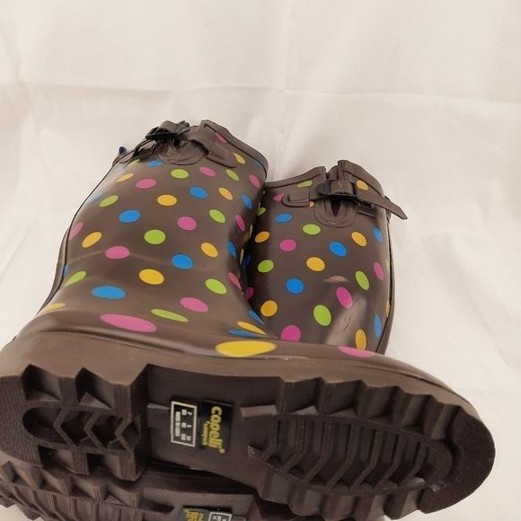Capelli of New York rubber boots polka dots brown pastels size 7 women's rain - Picture 5 of 12